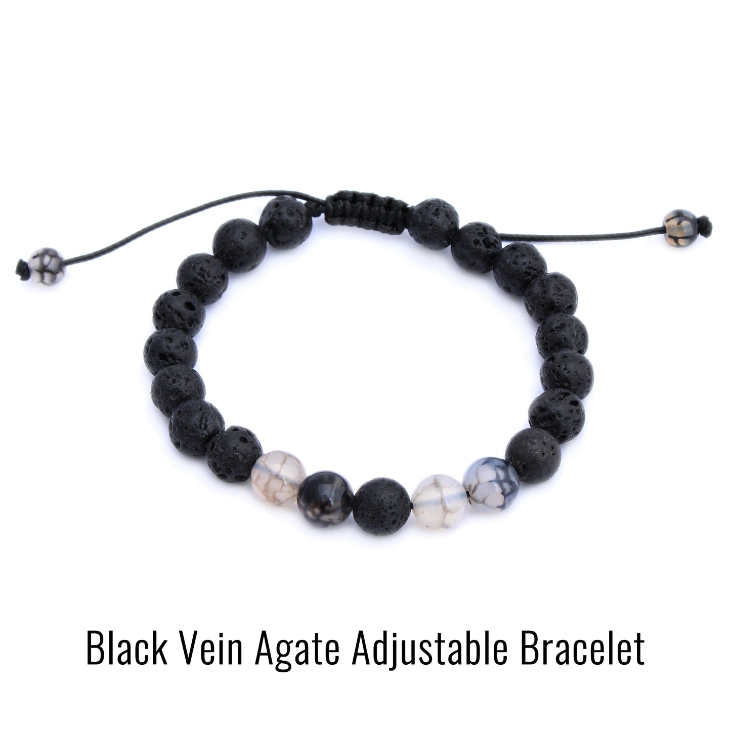 Plantlife black vein agate adjustable aromatherapy bracelet for grounding and focus