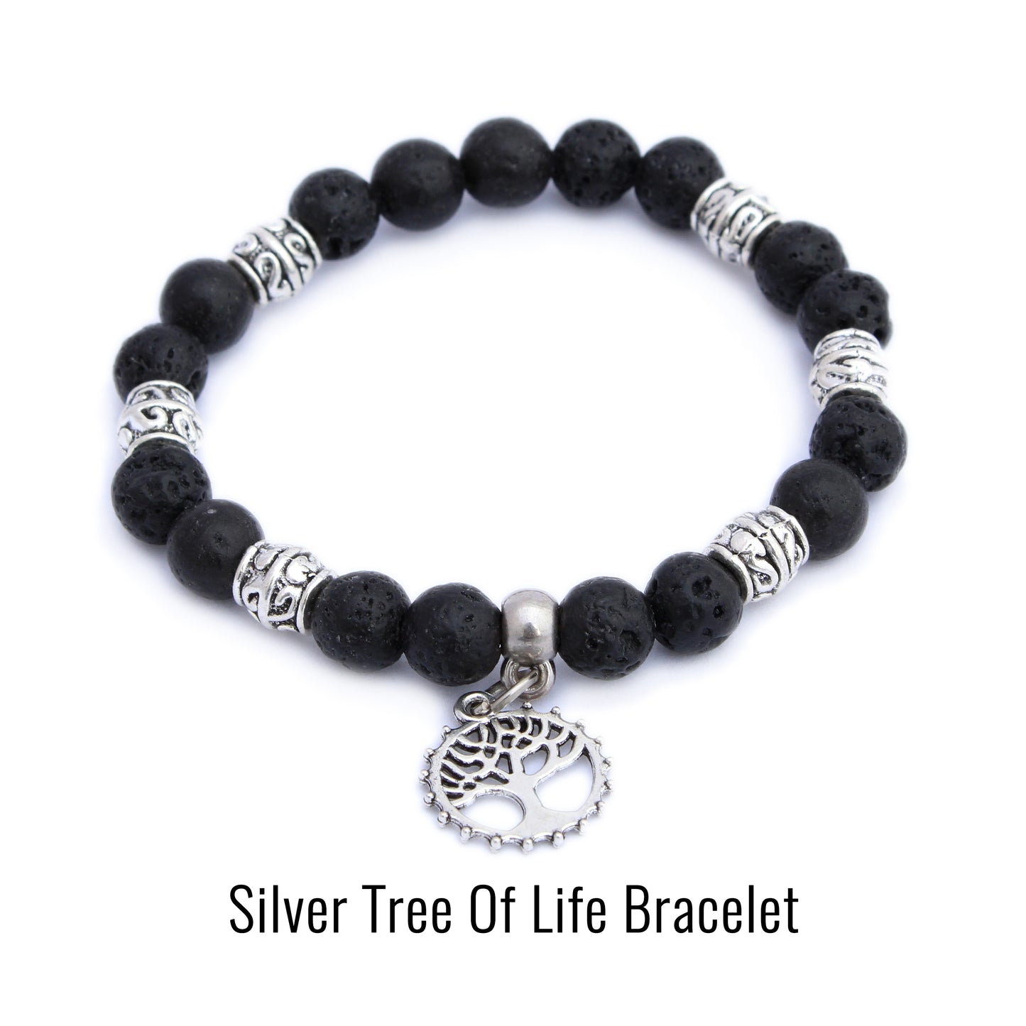 Plantlife lava stone silver tree of life aromatherapy bracelet with diffuser beads