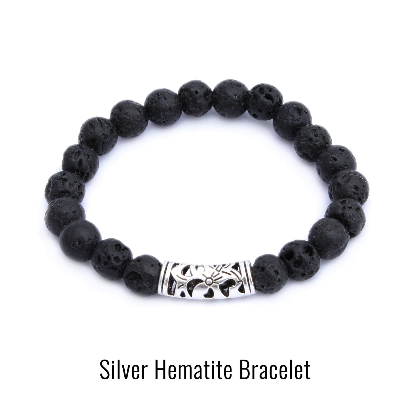 Plantlife silver hematite aromatherapy bracelet to support mental clarity and strength