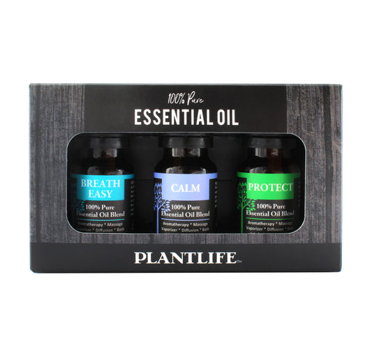 Plantlife Top Blends 3-Pack Essential Oil Set in premium kraft box