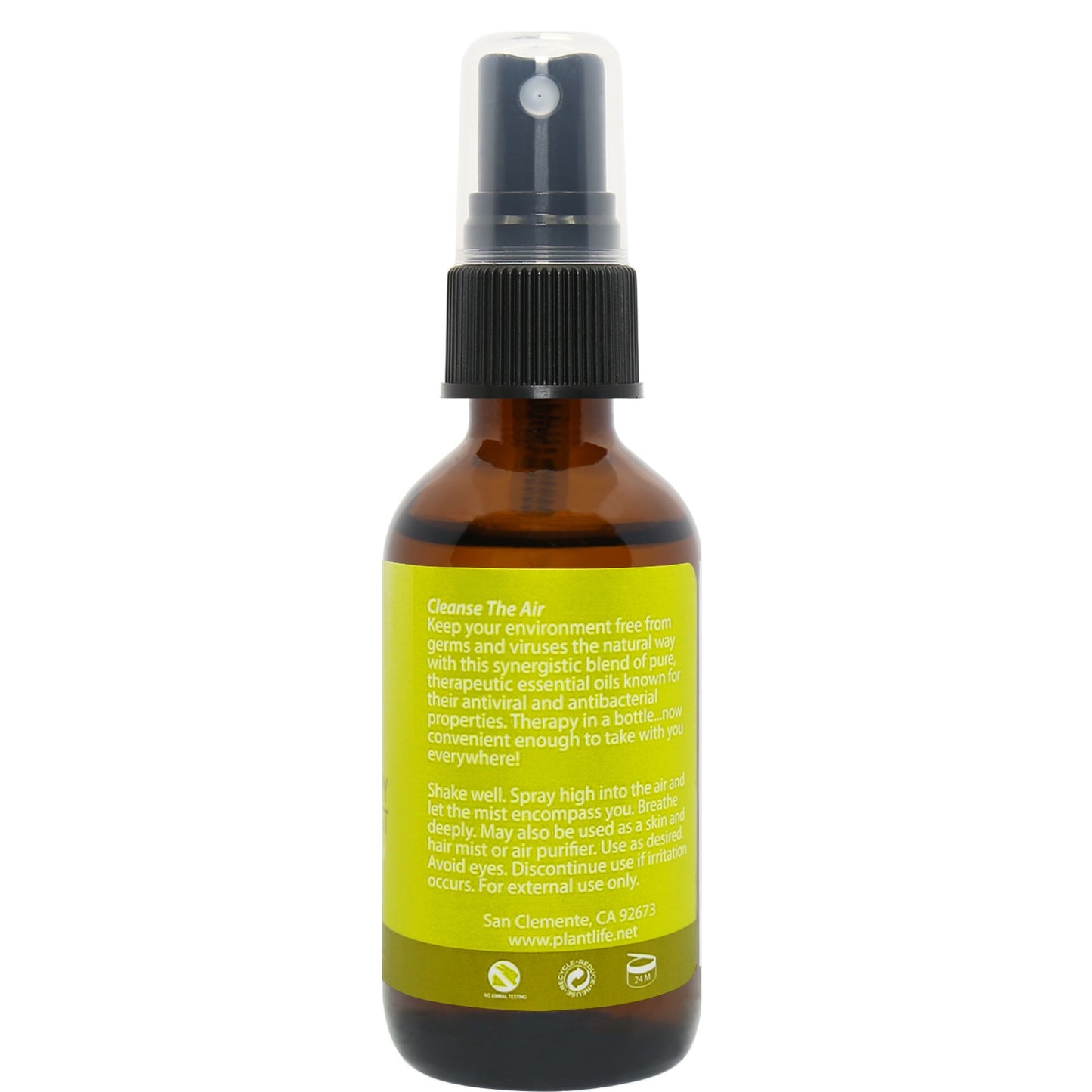 Purify Essential Oil Mist back label highlighting ingredients and uses