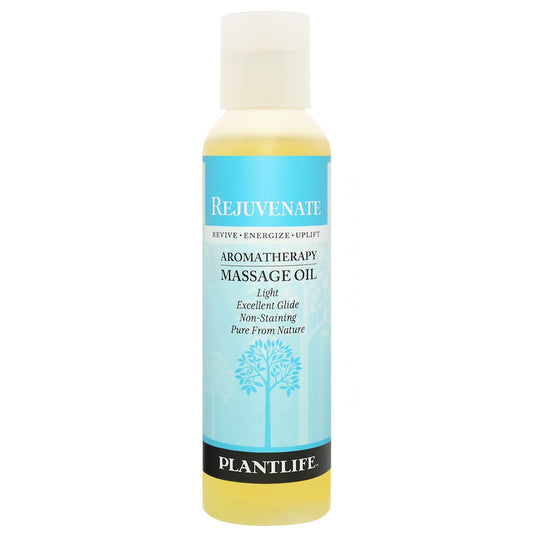 Rejuvenate massage oil by Plantlife – uplifting, plant-based blend to refresh and energize the body.