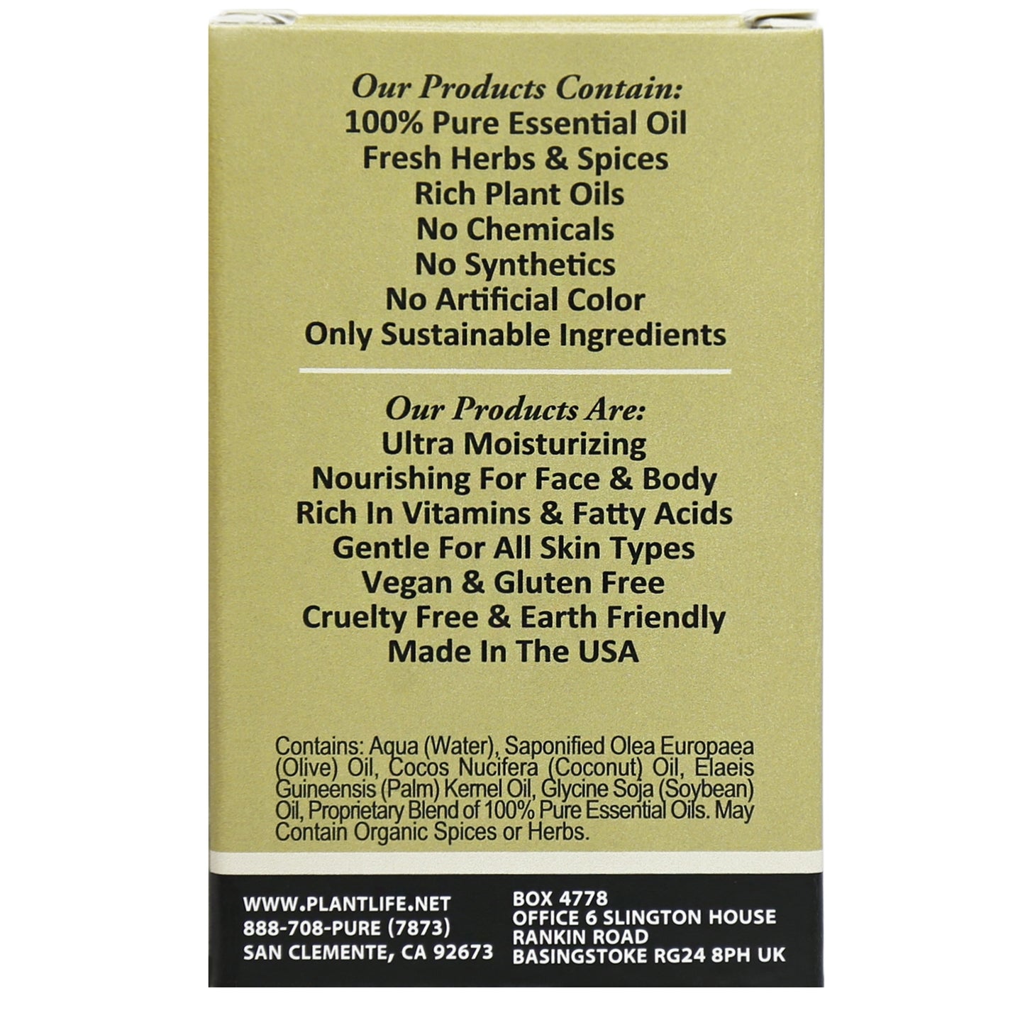 Plantlife Rosemary Tea Tree Soap back label featuring dual essential oils and gentle cleansing formula
