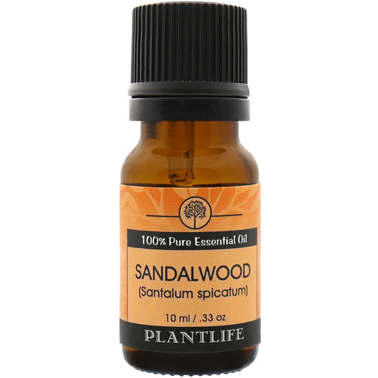 Plantlife Sandalwood Essential Oil bottle with rich, woody scent