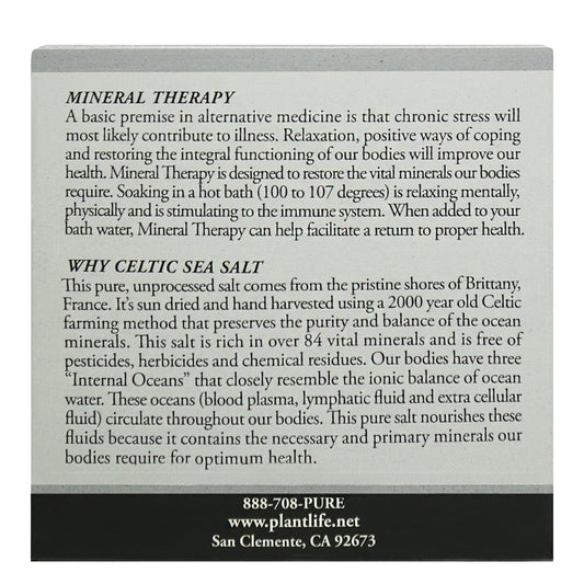 Side panel of Plantlife Scent Free Therapeutic Mineral Bath 16oz box displaying directions, ingredients, and usage suggestions for multiple baths.