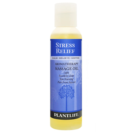 Stress Relief massage oil by Plantlife – calming plant-based formula to ease tension and soothe the mind