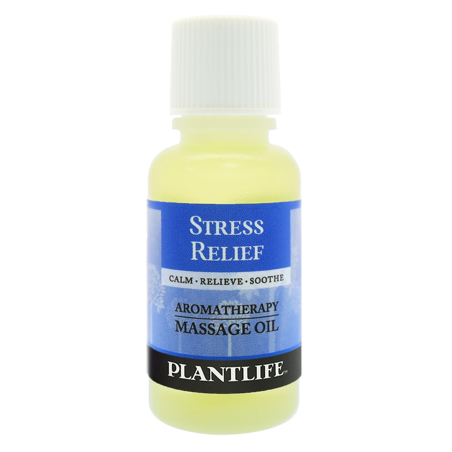 Travel size Stress Relief massage oil by Plantlife – calming plant-based formula to ease tension and relax the mind.