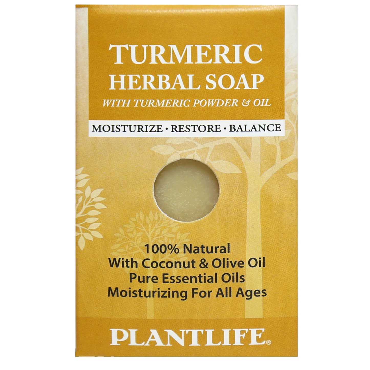 Plantlife Turmeric Herbal Soap Bar with turmeric root and essential oils to promote radiant, healthy-looking skin