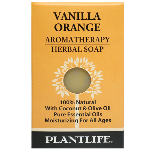 Plantlife Vanilla Orange Aromatherapy Herbal Soap Bar with uplifting citrus and warm vanilla essential oils