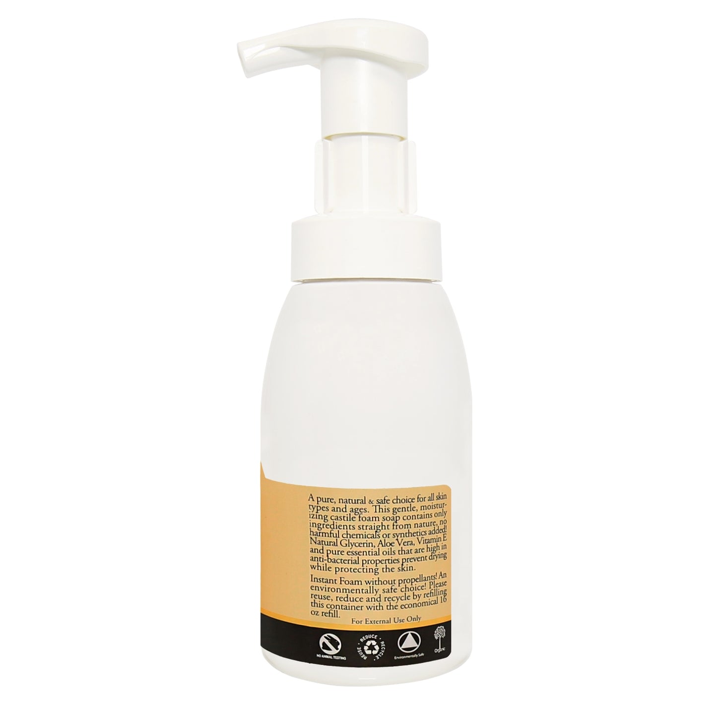 Vanilla Orange Foam Soap additional back label highlighting essential oils