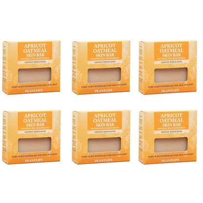 Six boxes of Plantlife Apricot Oatmeal Skin Bar on a white background