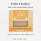 Plantlife Apricot Oatmeal Skin Bar in yellow packaging with a window showing the soap. Text reads “Renew & Balance – Light, soothing floral aroma,” “Gently exfoliates,” and “Natural aroma made from essential oils.”