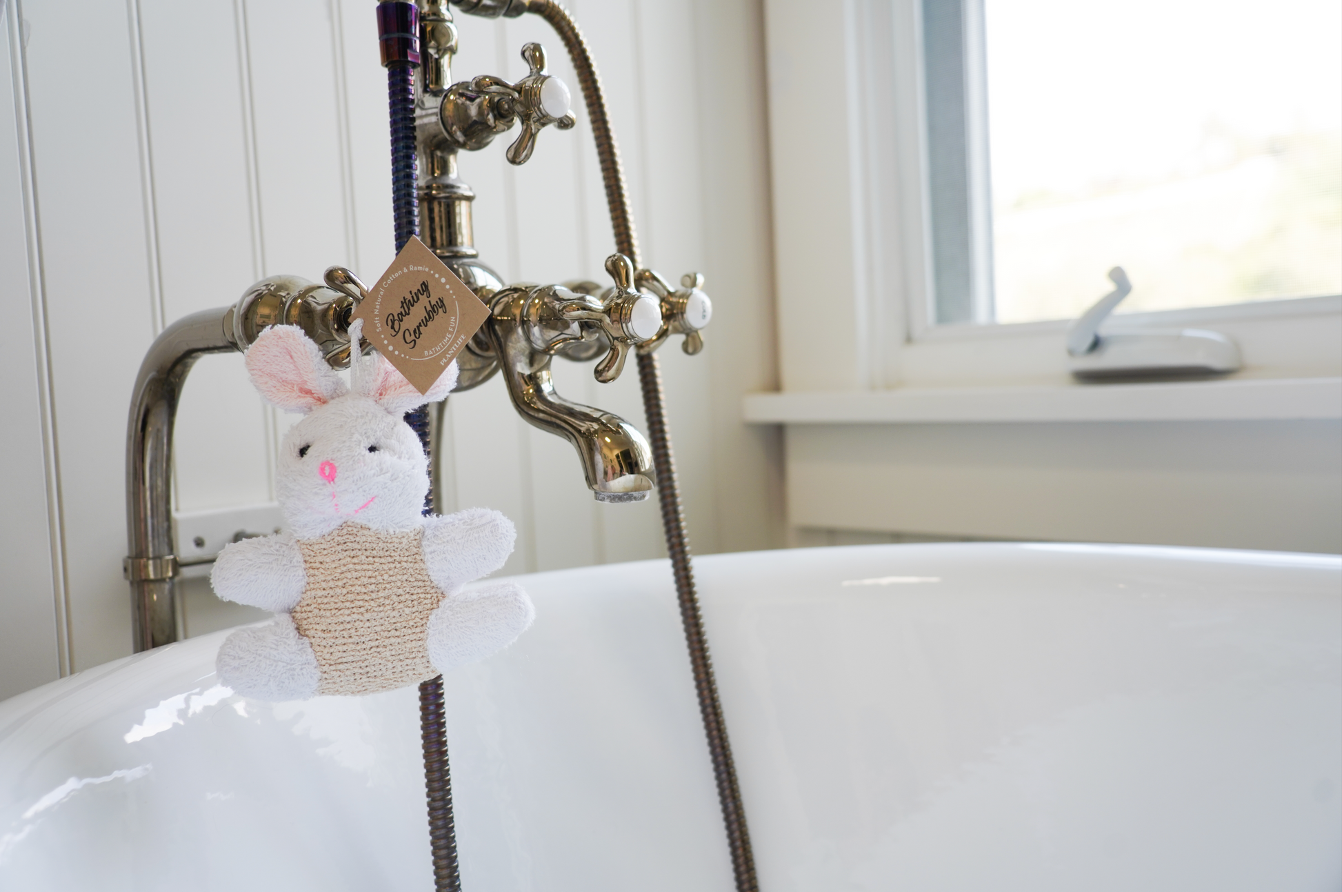 Plantlife Bunny Bath Scrubby – Soft Cotton Kids Bath Accessory for Gentle Exfoliation and Cute Bathtime Fun