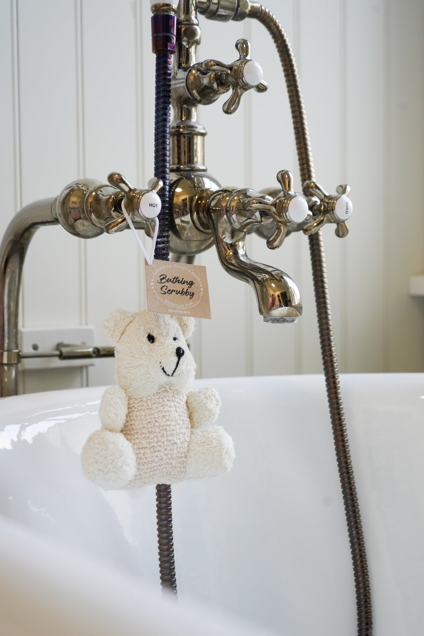 Plantlife Bear Bath Scrubby – Soft Cotton Kids Bath Accessory for Gentle Exfoliation and Adorable Bathtime Fun