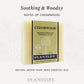 Plantlife Cedarwood Aromatherapy Herbal Soap in tan packaging with a natural beige bar visible. Text reads “Soothing & Woodsy – Notes of cedarwood” and “Natural aroma made from essential oils.”