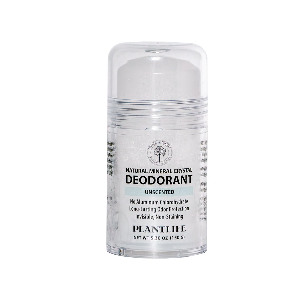 Plantlife unscented natural mineral crystal deodorant stick for invisible, non-staining odor protection