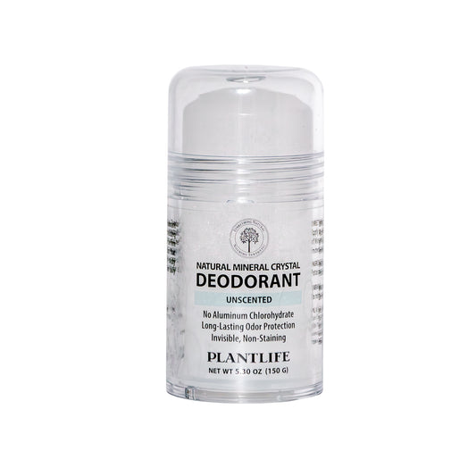 Plantlife unscented natural mineral crystal deodorant stick for invisible, non-staining odor protection