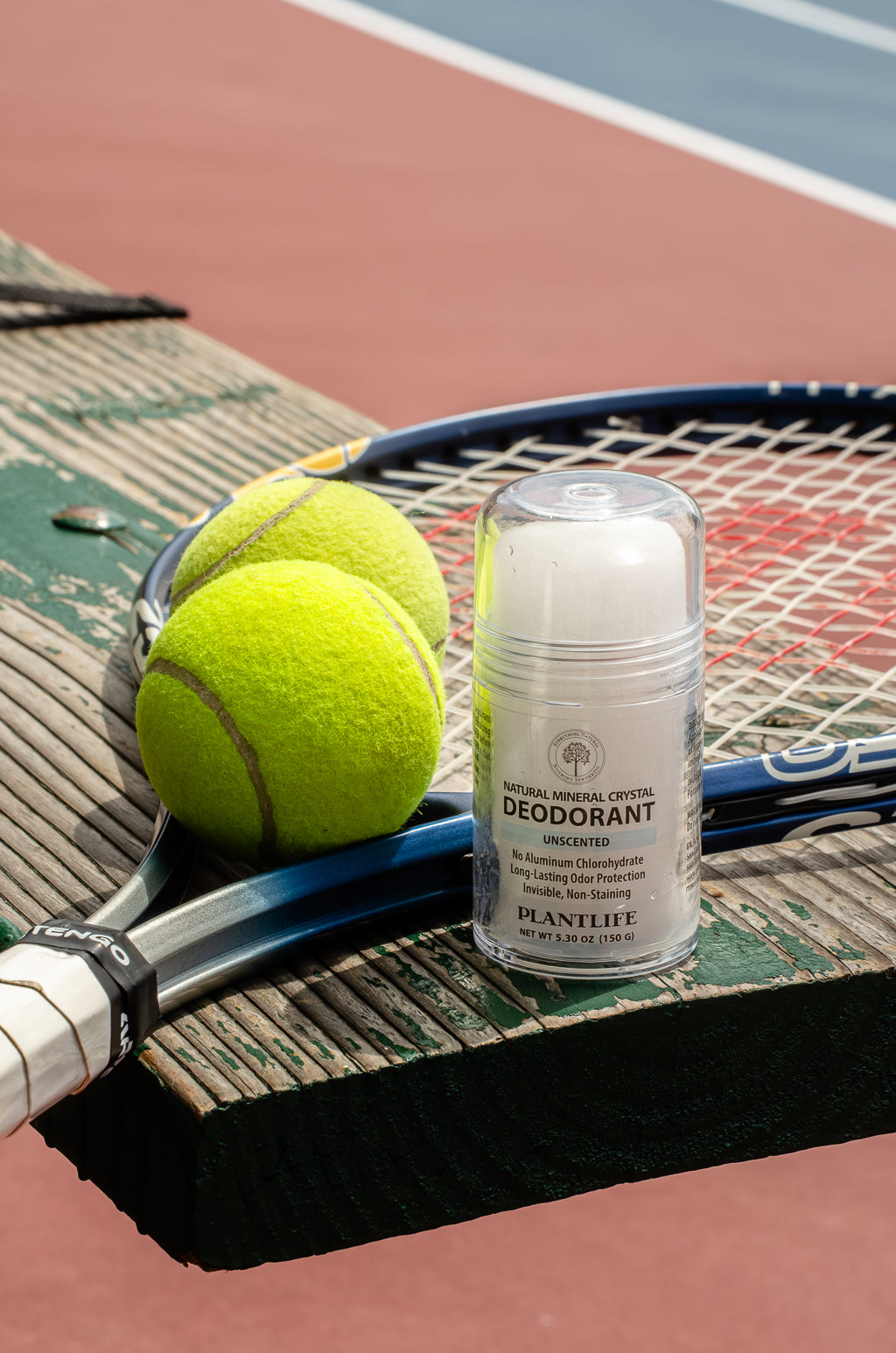 Plantlife unscented mineral crystal deodorant stick with tennis gear for active natural odor protection