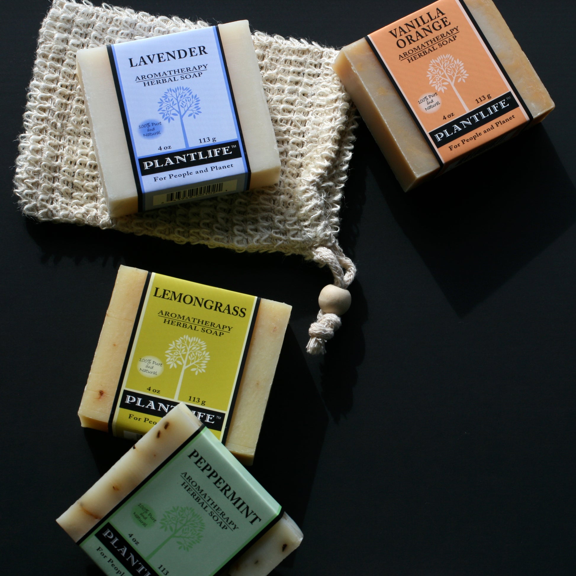 ChatGPT said:

Plantlife Aromatherapy Herbal Soap Set – Lavender, Vanilla Orange, Lemongrass, and Peppermint Natural Bar Soaps with Exfoliating Soap Saver Bag