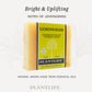 Plantlife Lemongrass Aromatherapy Herbal Soap in bright green packaging with a light yellow bar. Text reads “Bright & Uplifting – Notes of lemongrass” and “Natural aroma made from essential oils.” Energizing citrus soap handcrafted with pure lemongrass essential oil to refresh and revive the senses.