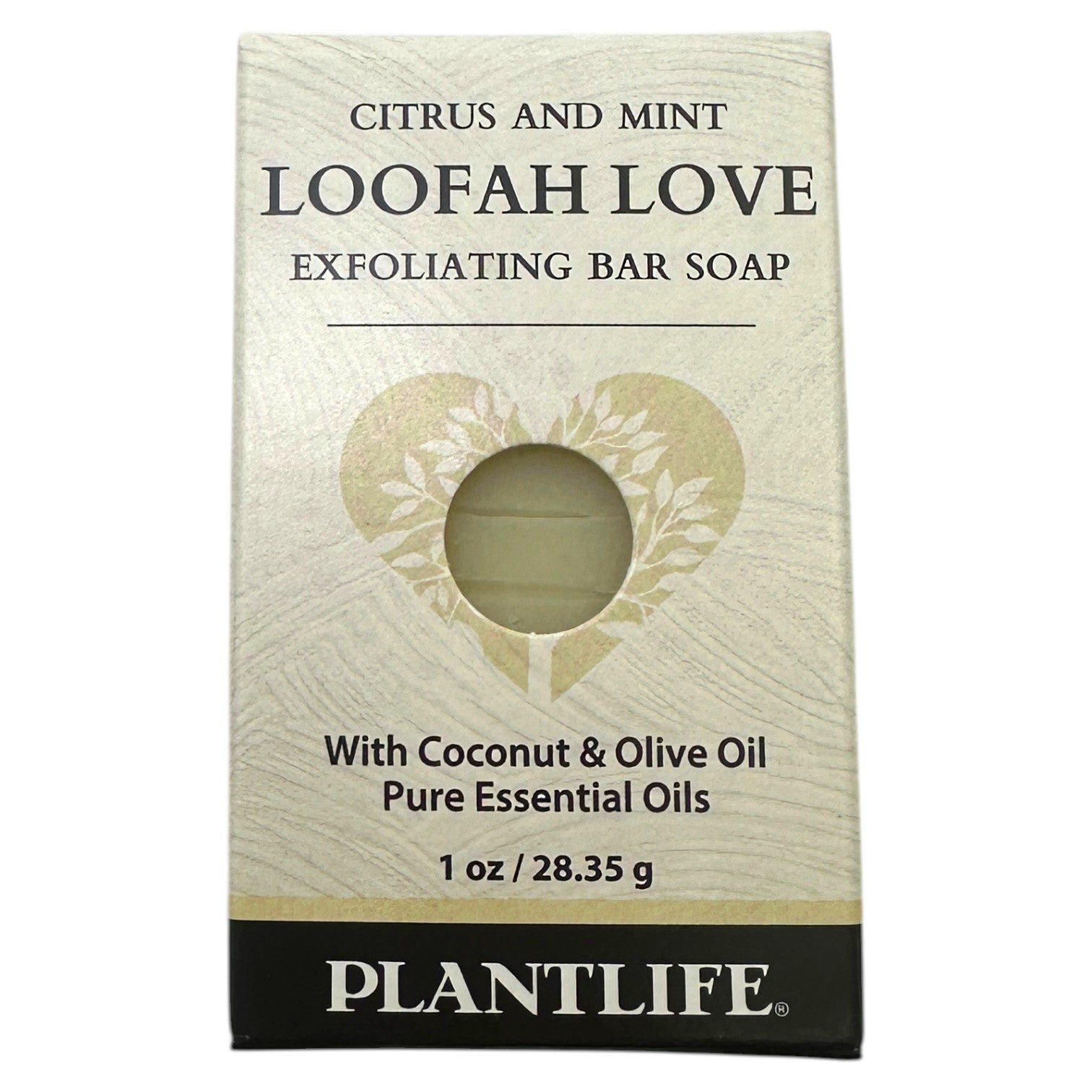 Plantlife Citrus and Mint Loofah Love Exfoliating Bar Soap 1 oz with coconut oil, olive oil, and pure essential oils.