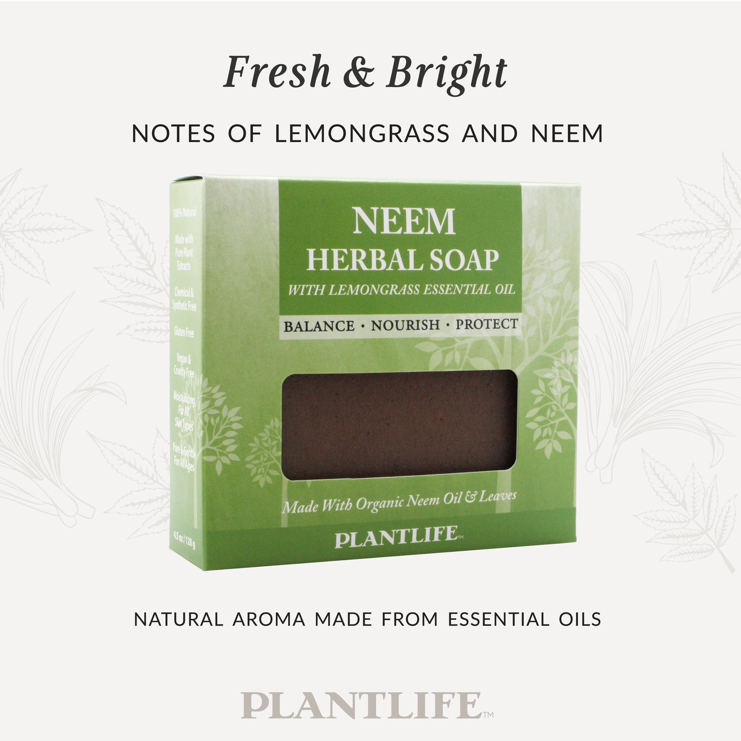 Neem herbal soap packaging with green label on a white background