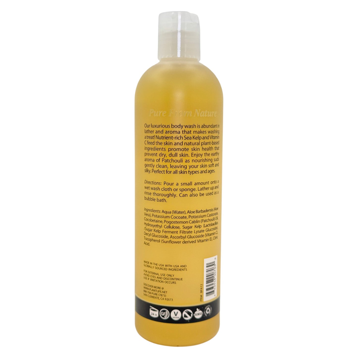 Patchouli Body Wash bottle with text on a white background