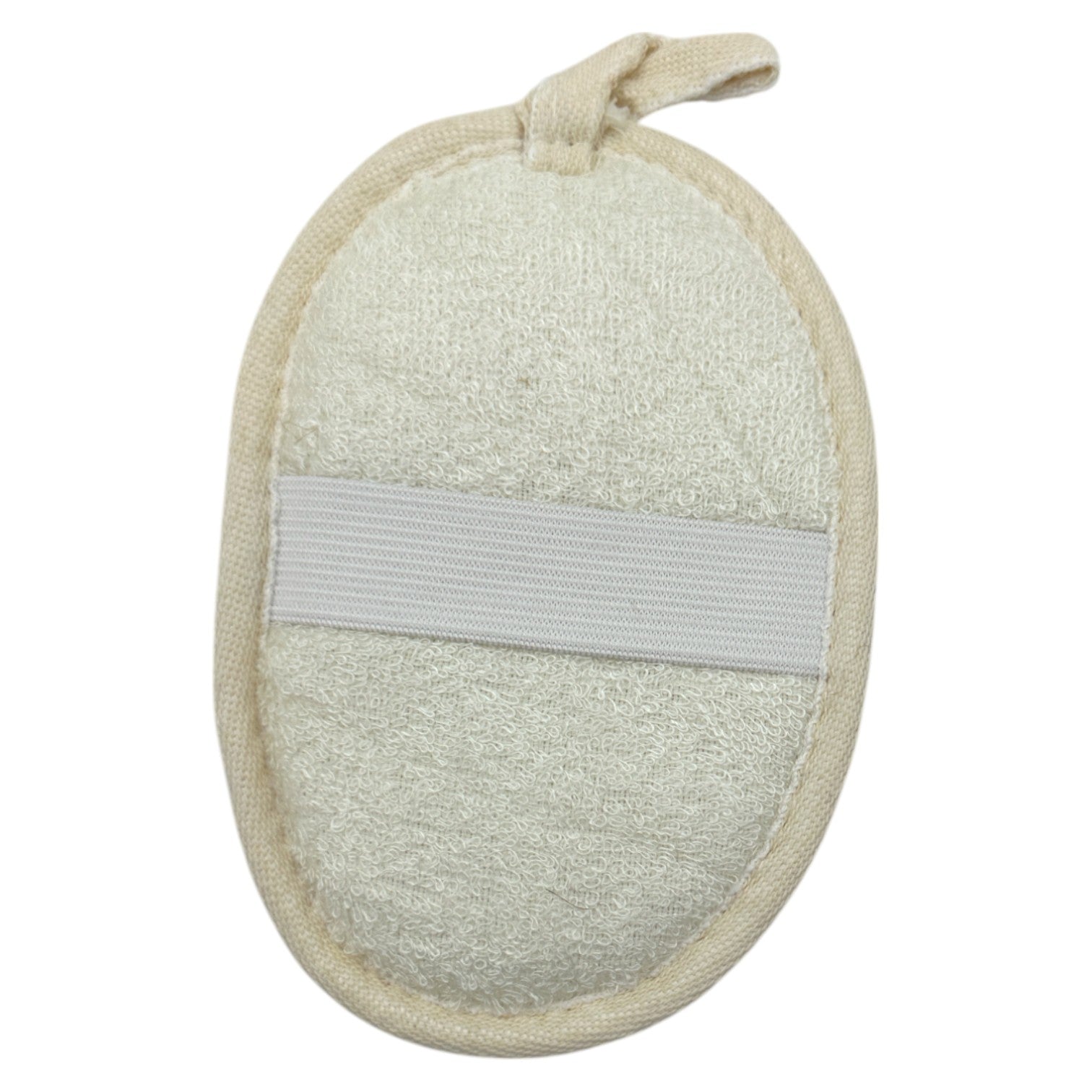 Beige scrubber with a gray band on a white background