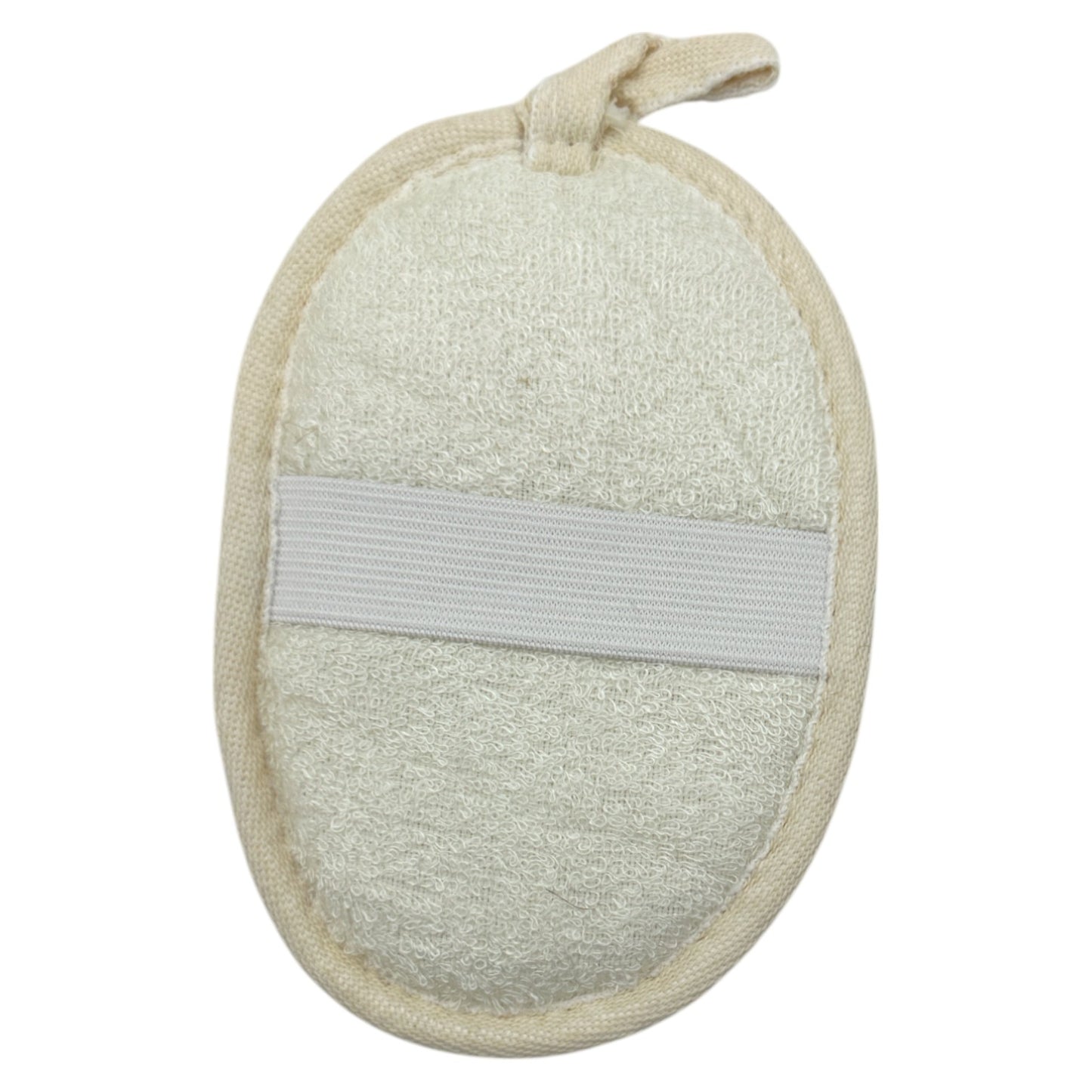 Beige scrubber with a gray band on a white background