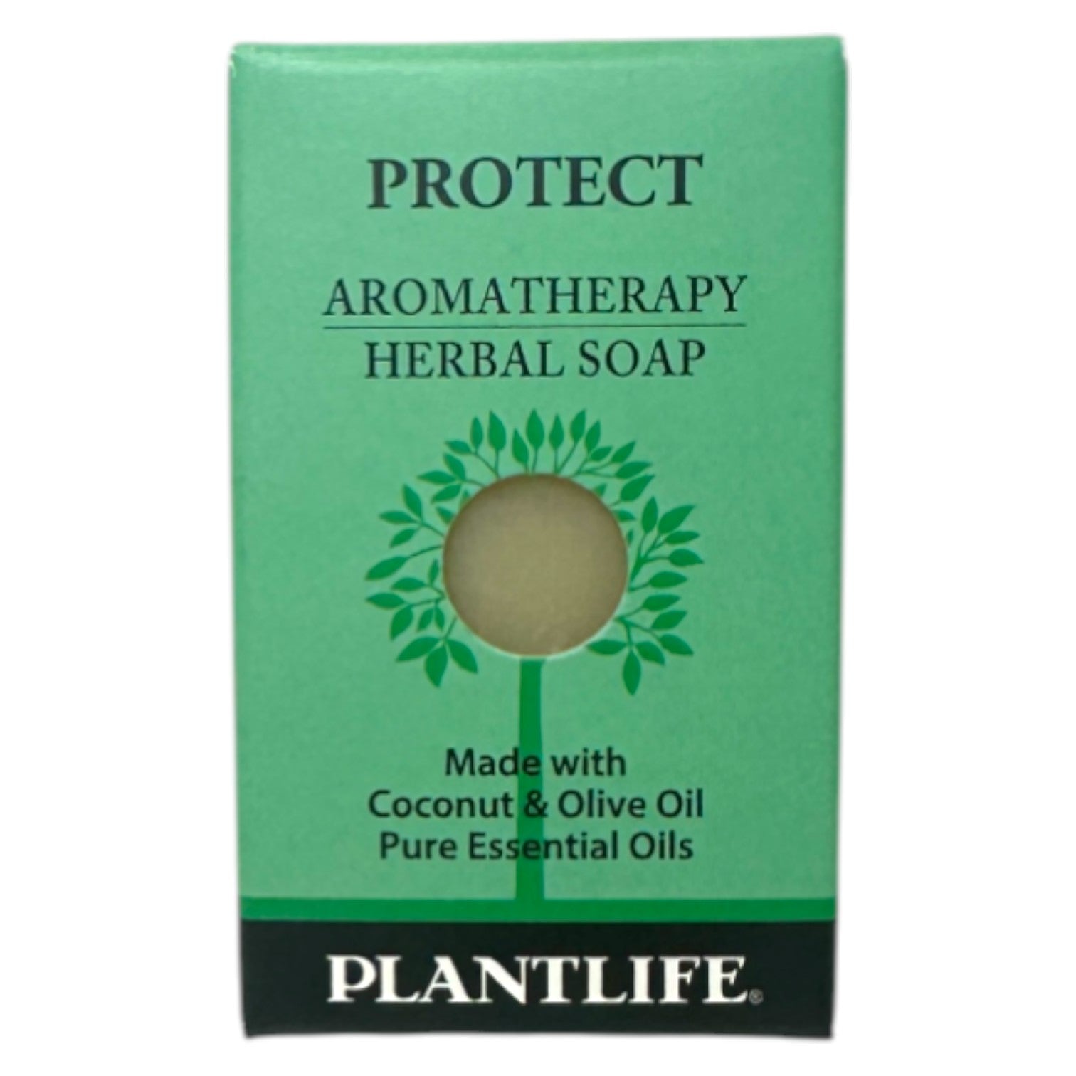 Green packaging of Aromatherapy Herbal Soap by Plantlife on a white background