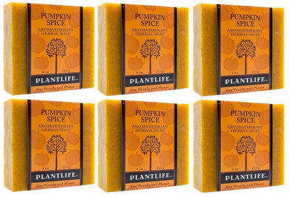 Six bars of Plantlife Pumpkin Spice soap on a white background