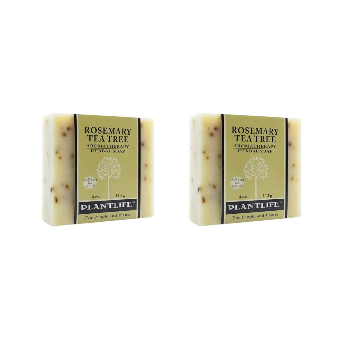 Two bars of Plantlife Rosemary Tea Tree soap on a white background