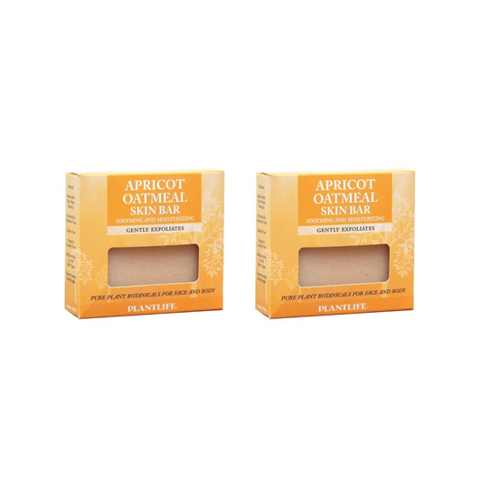Two boxes of Plantlife Apricot Oatmeal Skin Bar on a white background