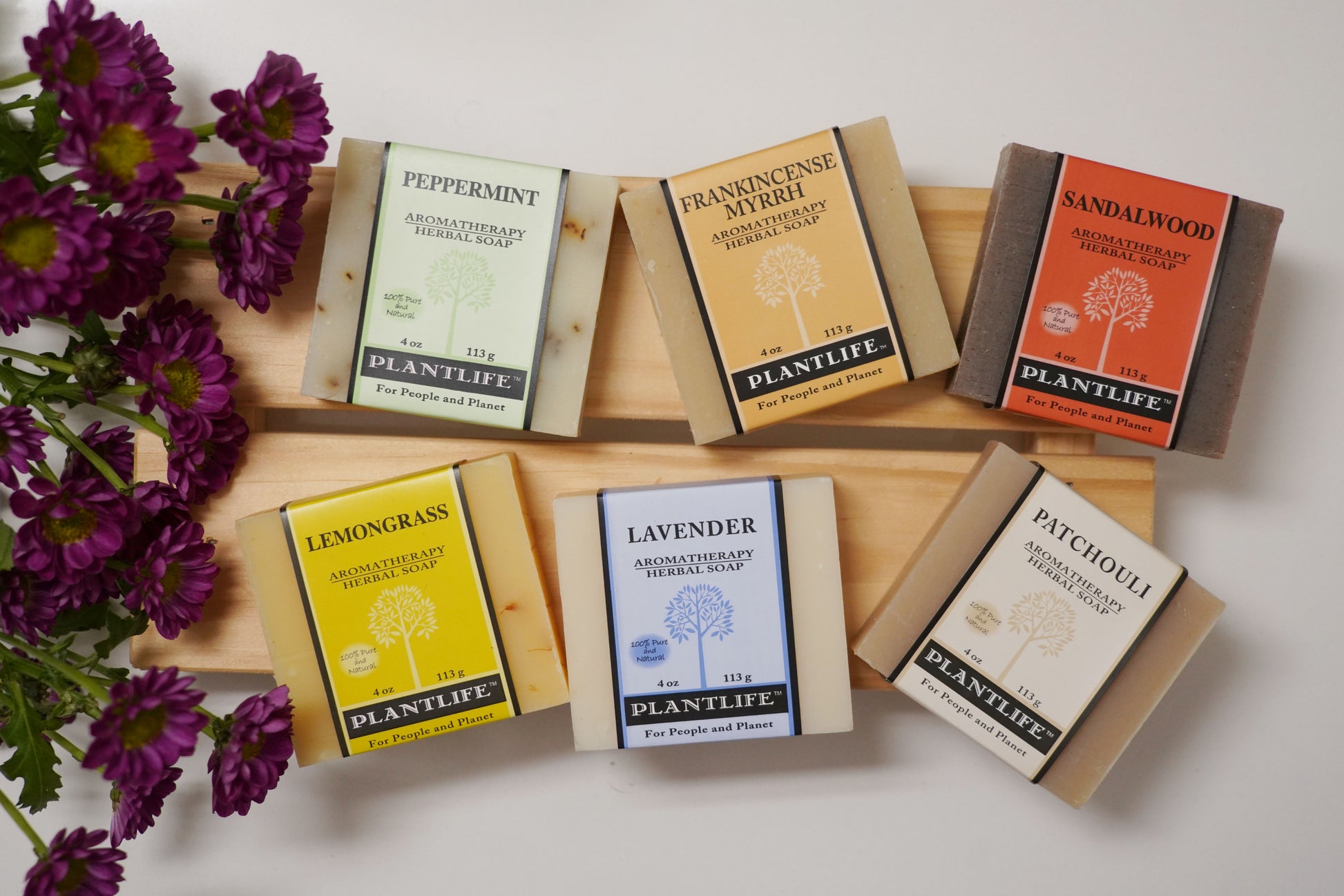 Plantlife Aromatherapy Herbal Soap Collection – Peppermint, Frankincense Myrrh, Sandalwood, Lemongrass, Lavender, and Patchouli Natural Bar Soaps for Body and Mind Wellness