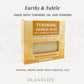 Plantlife Turmeric Herbal Soap in golden packaging with a window showing the soap bar. Text reads “Earthy & Subtle – Made with turmeric oil and powder” and “Natural aroma made from essential oils.”