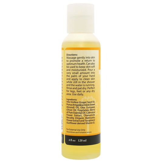 Back of Plantlife Relax massage oil – ingredients, usage directions, and calming aromatherapy blend details