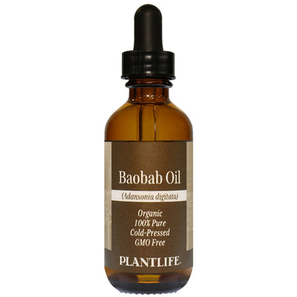 Amber glass bottle of 100% pure Baobab Oil by Plantlife