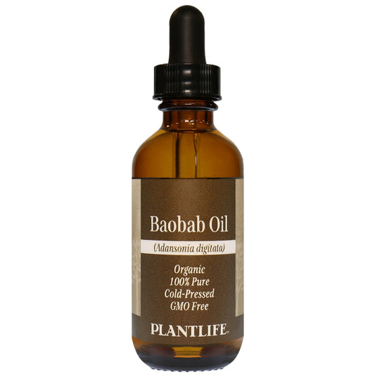 Amber glass bottle of 100% pure Baobab Oil by Plantlife