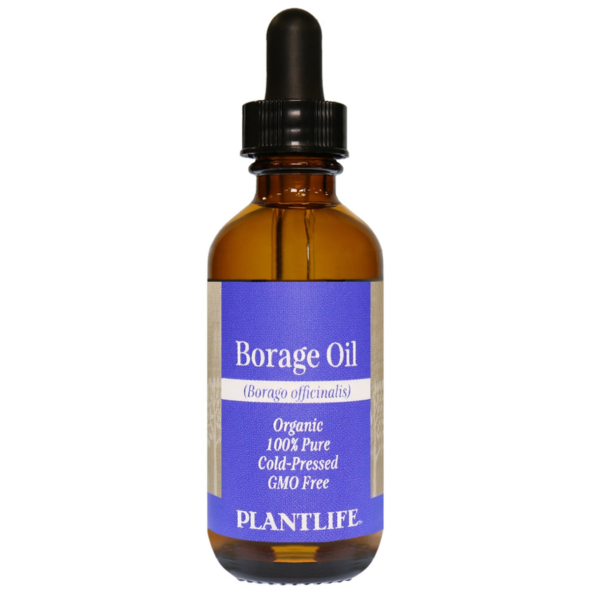 Amber glass bottle of 100% pure Borage Oil by Plantlife