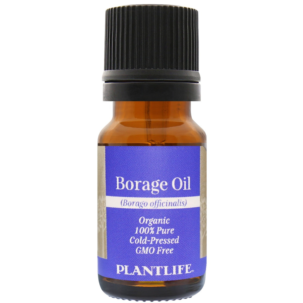 Amber glass bottle of 100% pure Borage Oil by Plantlife