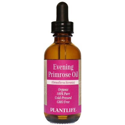 Amber glass bottle of 100% pure Evening Primrose Oil by Plantlife