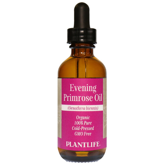 Amber glass bottle of 100% pure Evening Primrose Oil by Plantlife