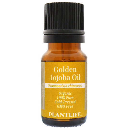Amber glass bottle of 100% pure Golden Jojoba Oil by Plantlife