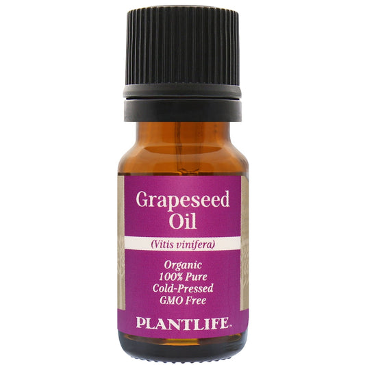 Amber glass bottle of 100% pure Grapeseed Oil from Plantlife