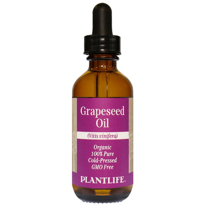 Amber glass bottle of 100% pure Grapeseed Oil from Plantlife