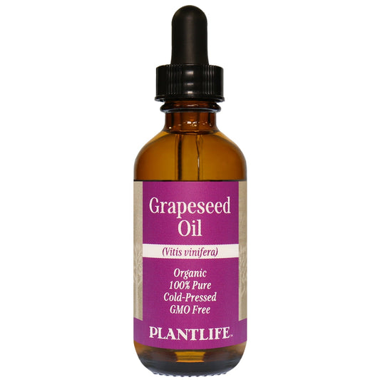 Amber glass bottle of 100% pure Grapeseed Oil from Plantlife