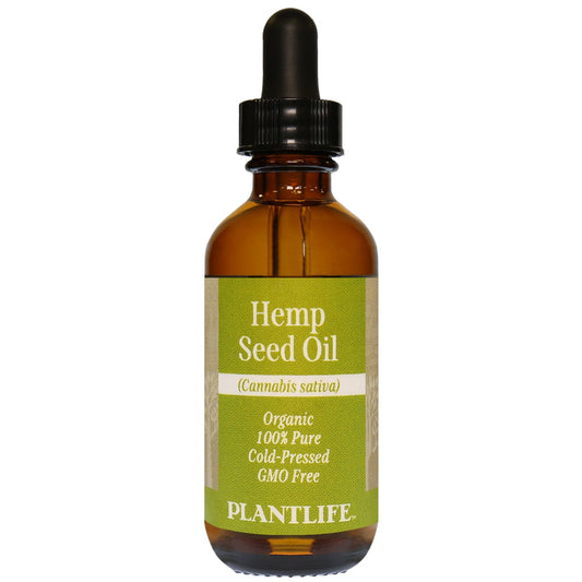 Amber glass bottle of 100% pure Hemp Seed Oil by Plantlife