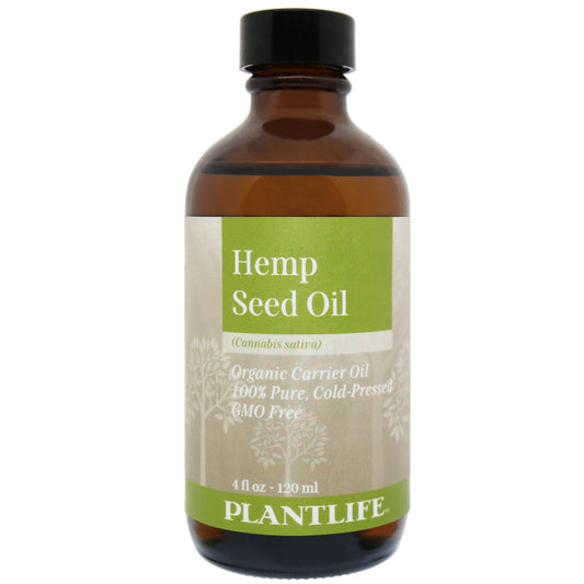 Amber glass bottle of 100% pure Hemp Seed Oil by Plantlife
