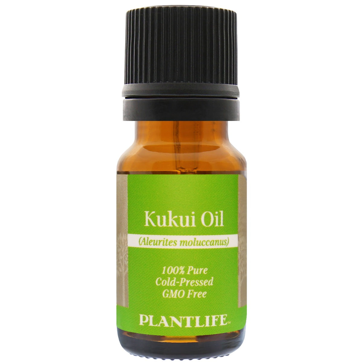 Amber glass bottle of 100% pure Kukui Oil by Plantlife