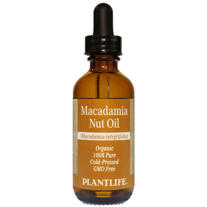 Amber glass bottle of 100% pure Macadamia Oil from Plantlife